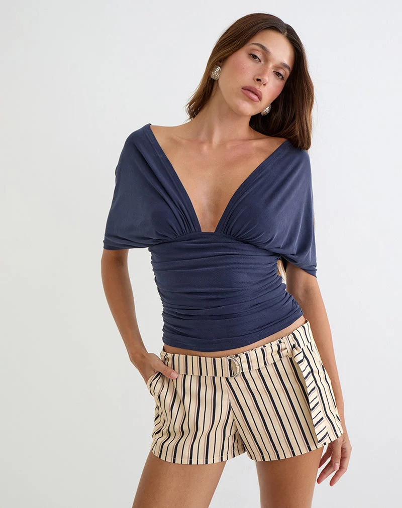 Short Halyra à rayures neutres beiges avec ceinture