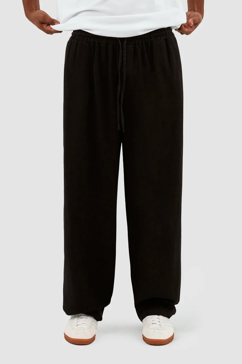 Jan Linnen Pantalon - Noir