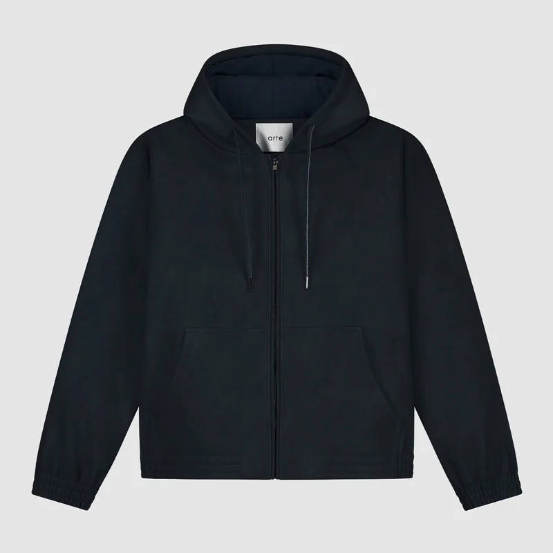 Veste à capuche en cuir - Marine