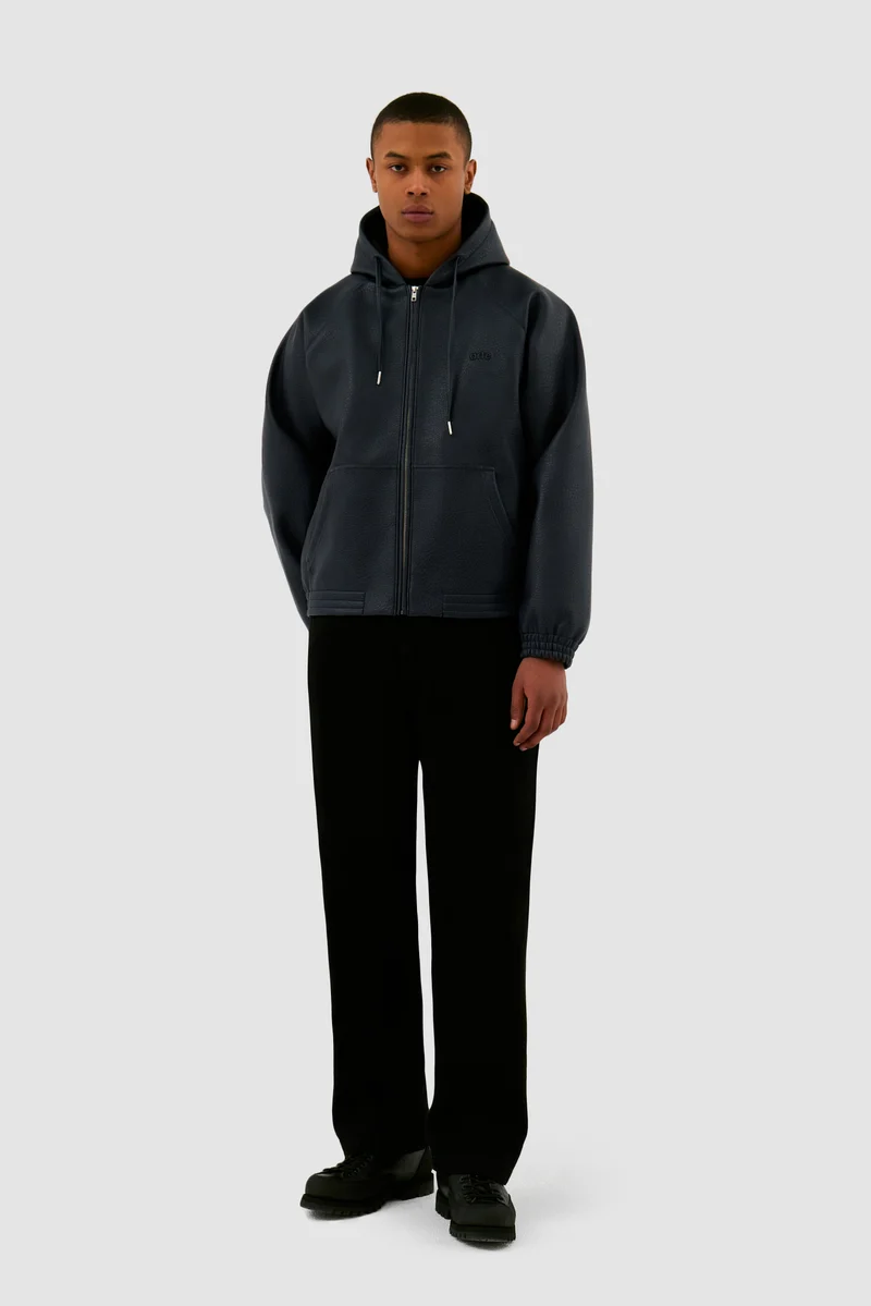 Veste à capuche en cuir - Marine
