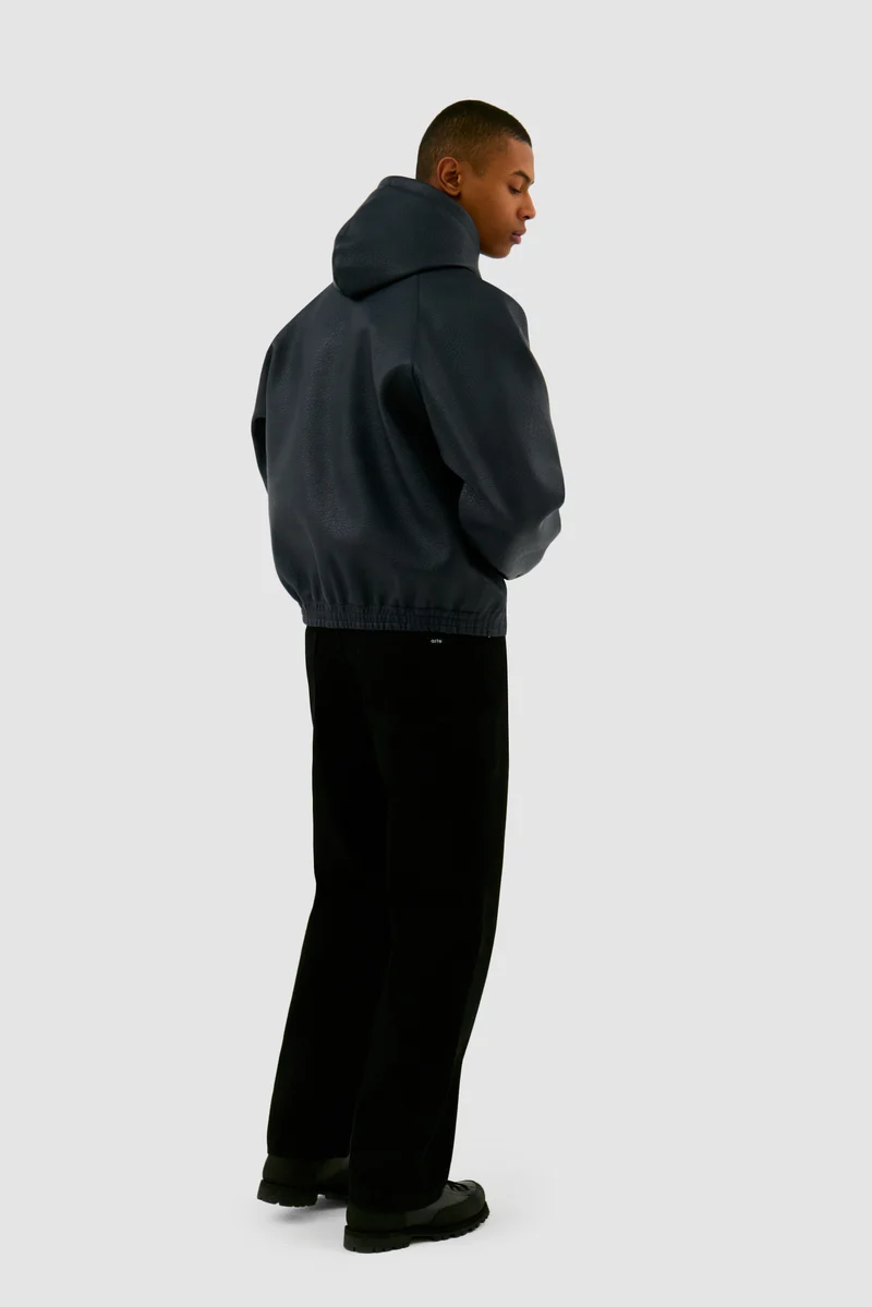 Veste à capuche en cuir - Marine