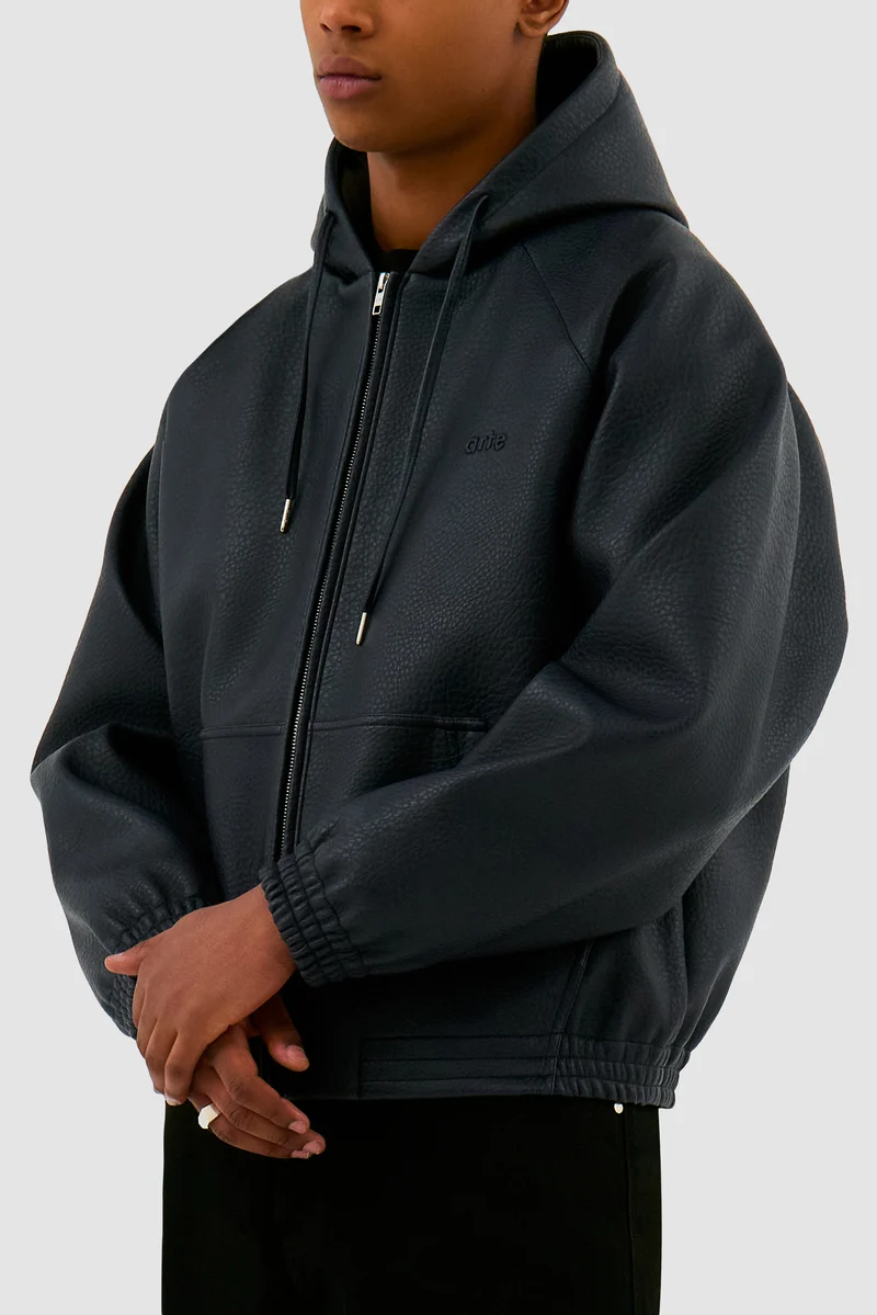 Veste à capuche en cuir - Marine