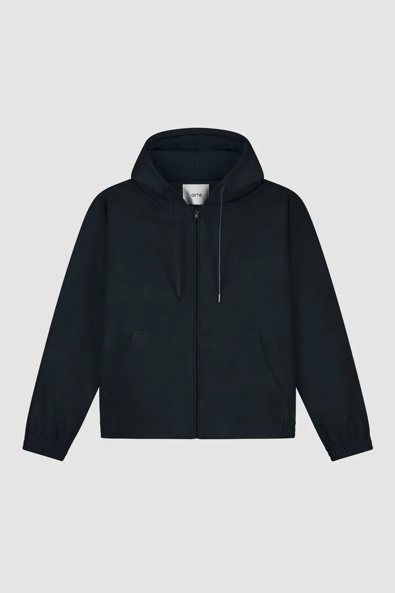 Veste à capuche en cuir - Marine
