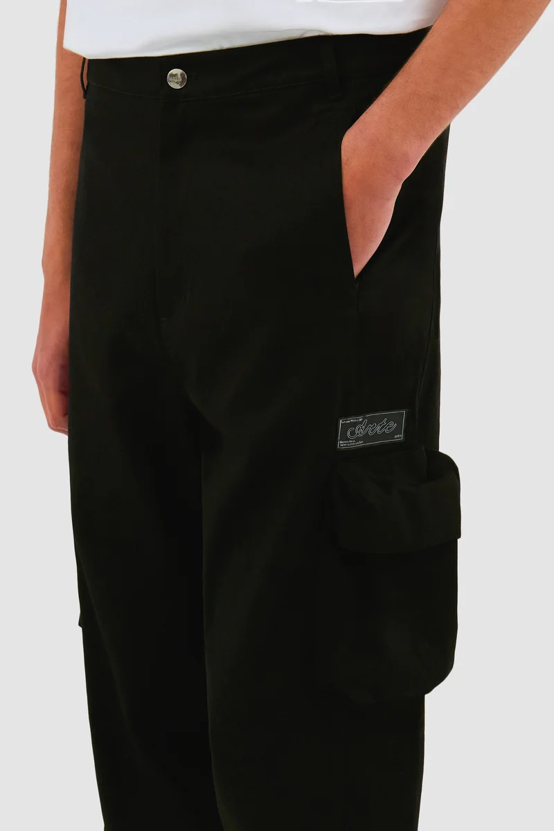 Pantalon en coton à poches 3D - Noir