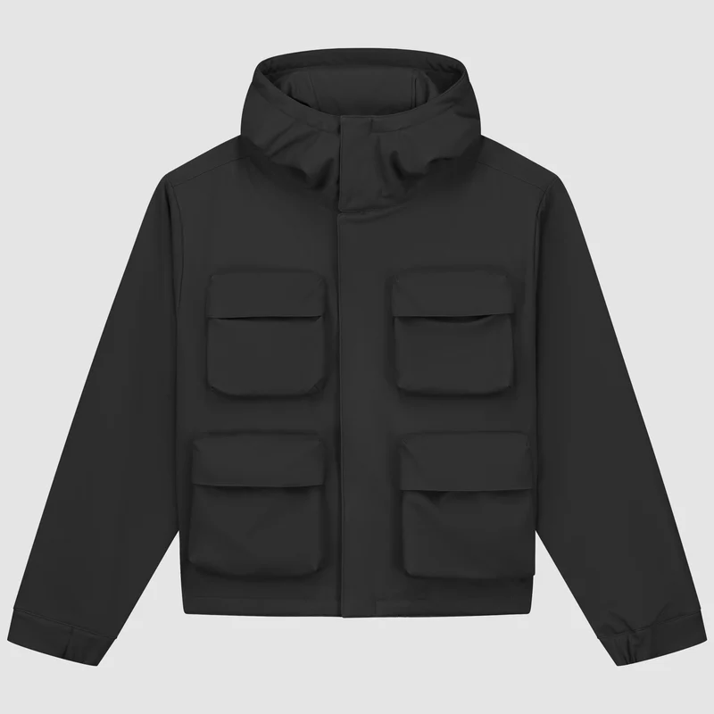 Veste à capuche en nylon avec poches 3D - Noir