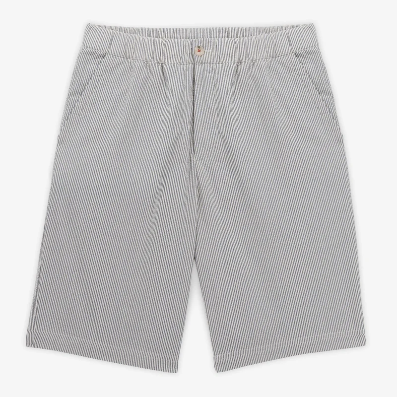 Bermuda 200 en coton seersucker écru rayé coupe droite confort