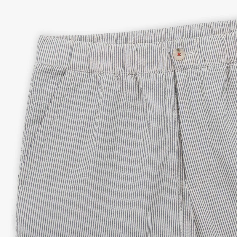 Bermuda 200 en coton seersucker écru rayé coupe droite confort