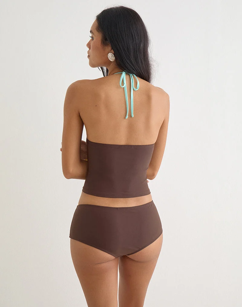 Débardeur Thorin Tankini marron avec bordure bleu turquoise