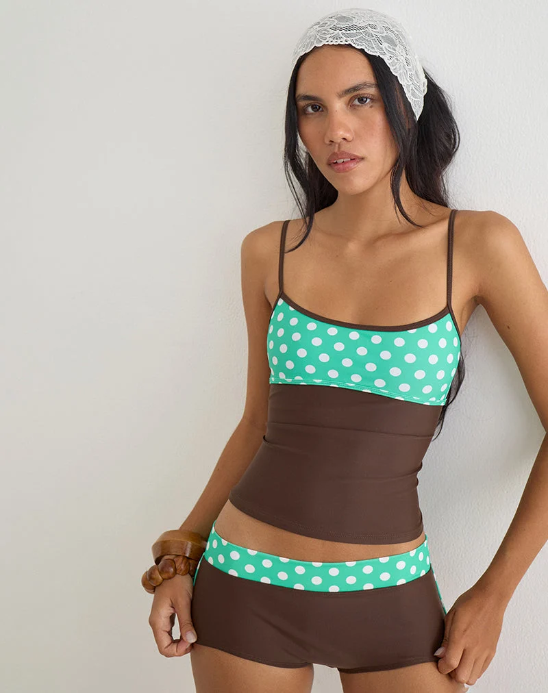 Short de bain Rhaena marron à pois verts de taille moyenne
