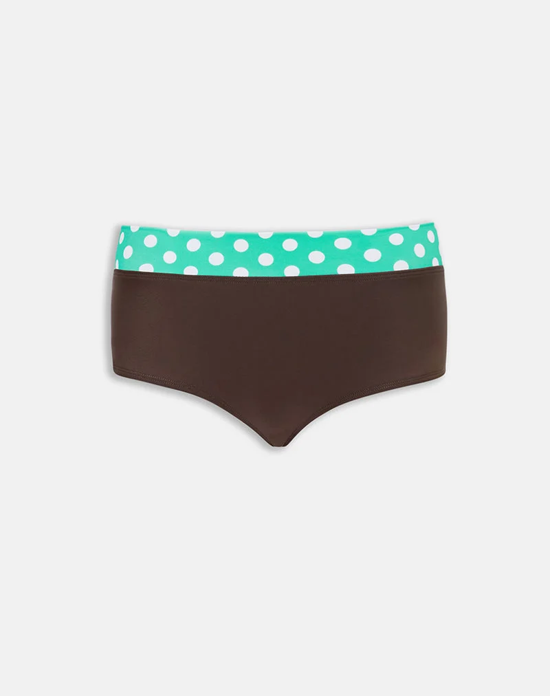 Short de bain Rhaena marron à pois verts de taille moyenne