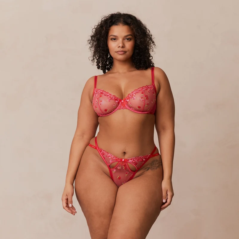 Blush Embroidered Balcony Soutien-Gorge - Rose vif