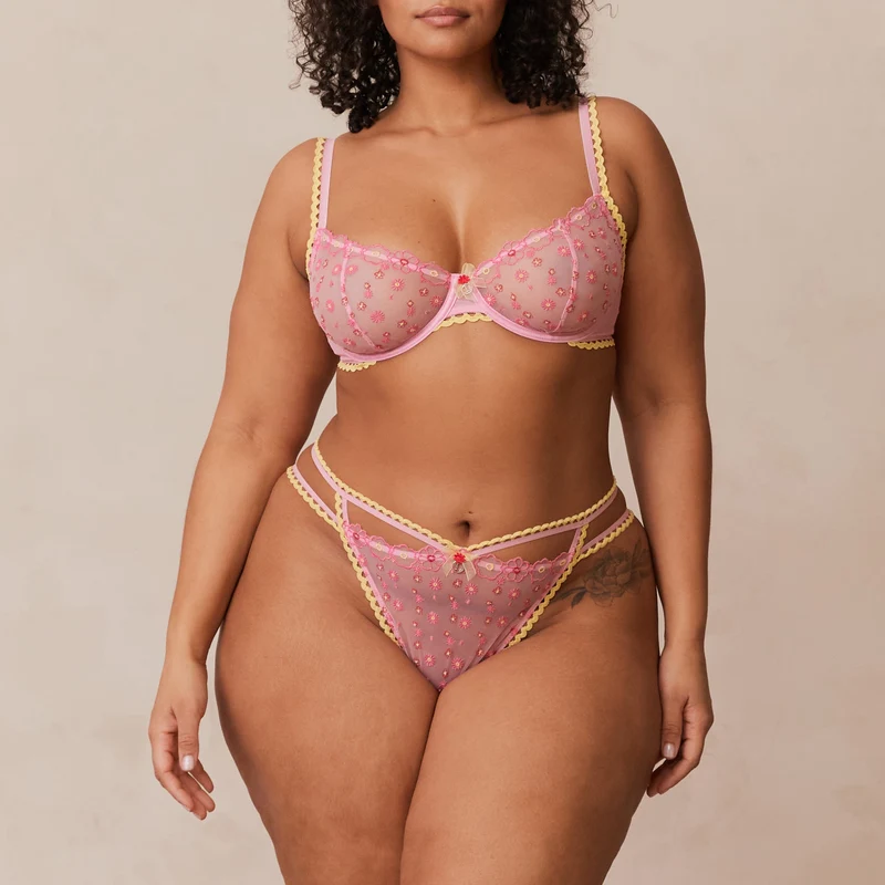 Daisy Embroidered Balcony Soutien-Gorge - Rose