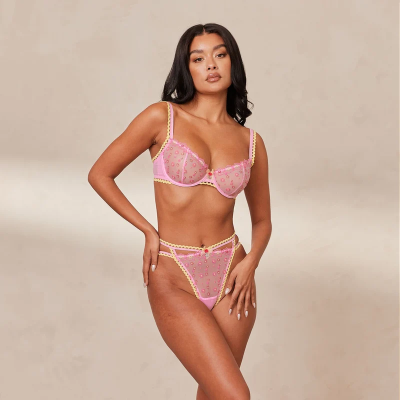 Daisy Embroidered Balcony Soutien-Gorge - Rose