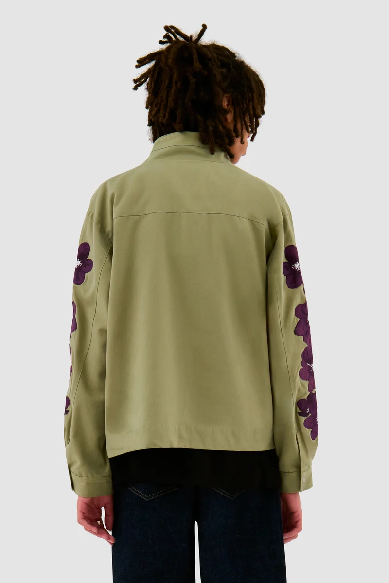 Veste brodée de fleurs - Vert olive