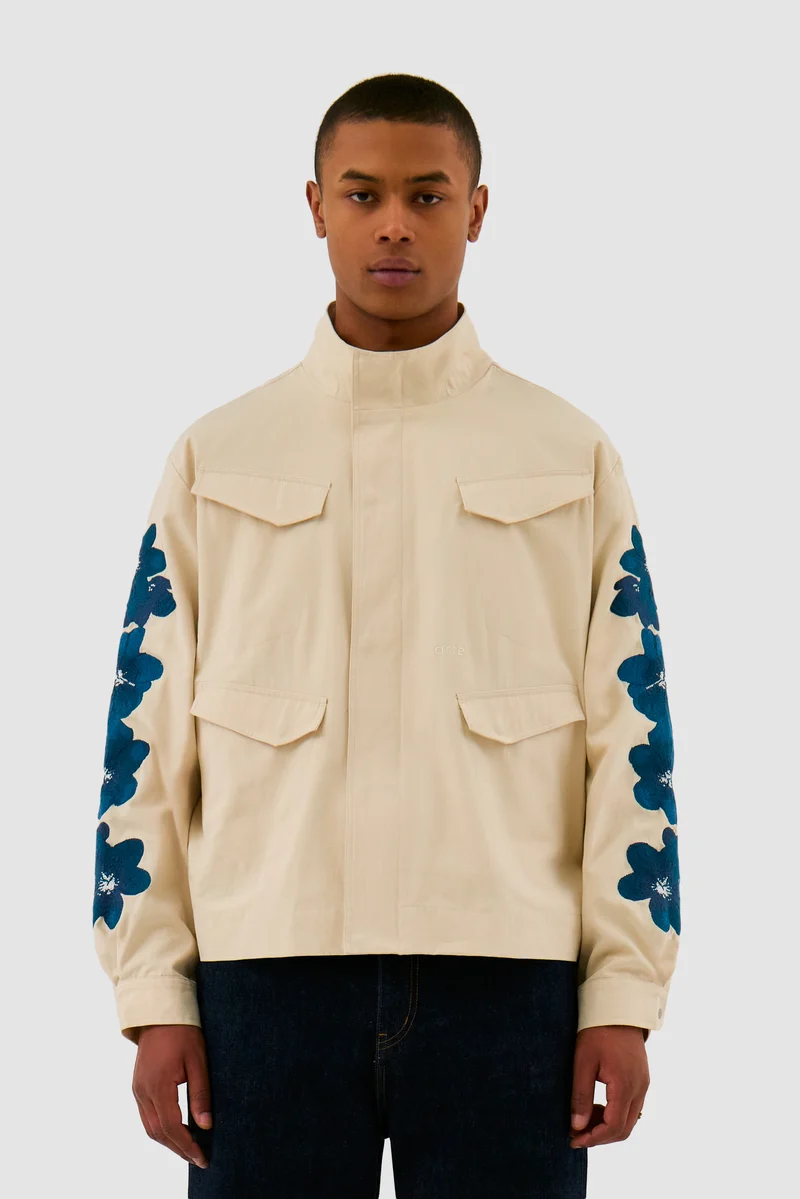 Veste brodée de fleurs - Crème