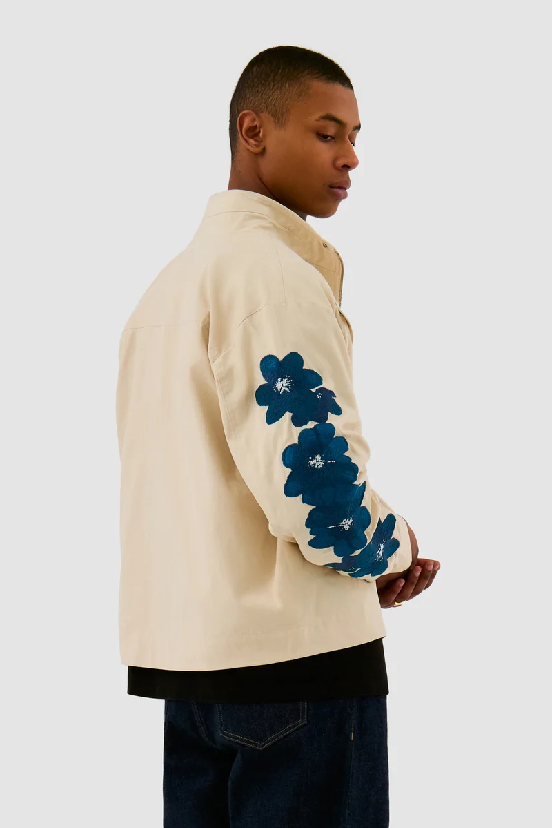 Veste brodée de fleurs - Crème