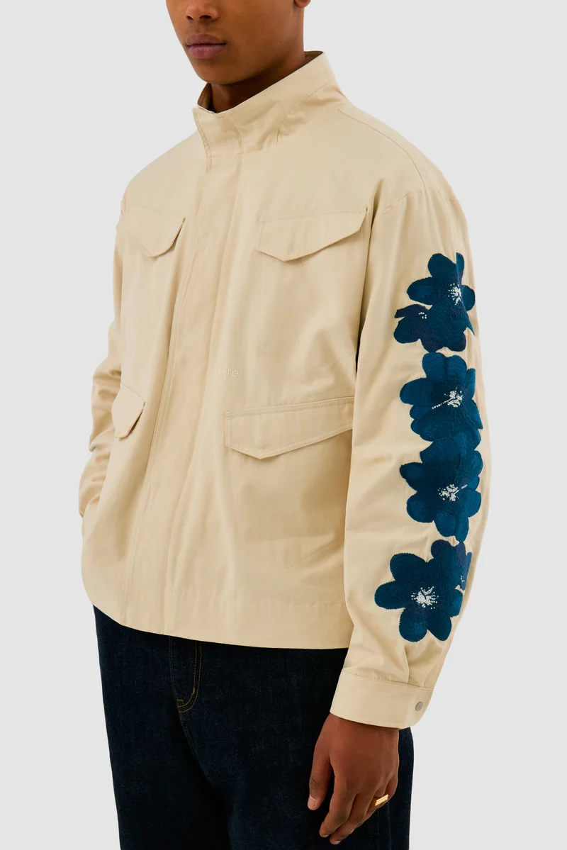 Veste brodée de fleurs - Crème