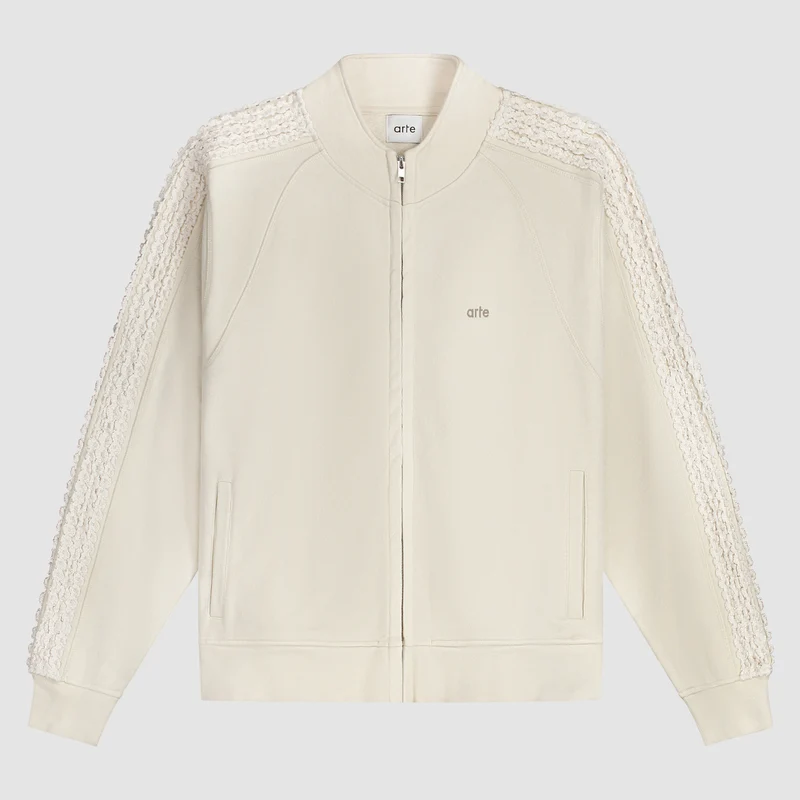 Veste à bandes fleuries - Crème