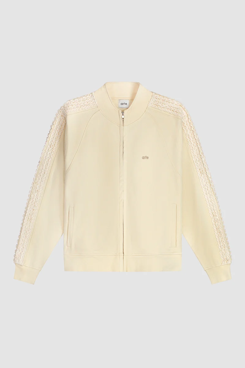 Veste à bandes fleuries - Crème
