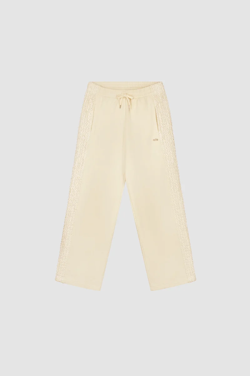 Pantalon à bandes fleuries - Crème
