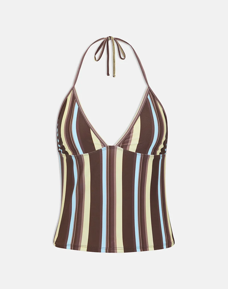 Tankini Thorin à rayures brunes et bleues