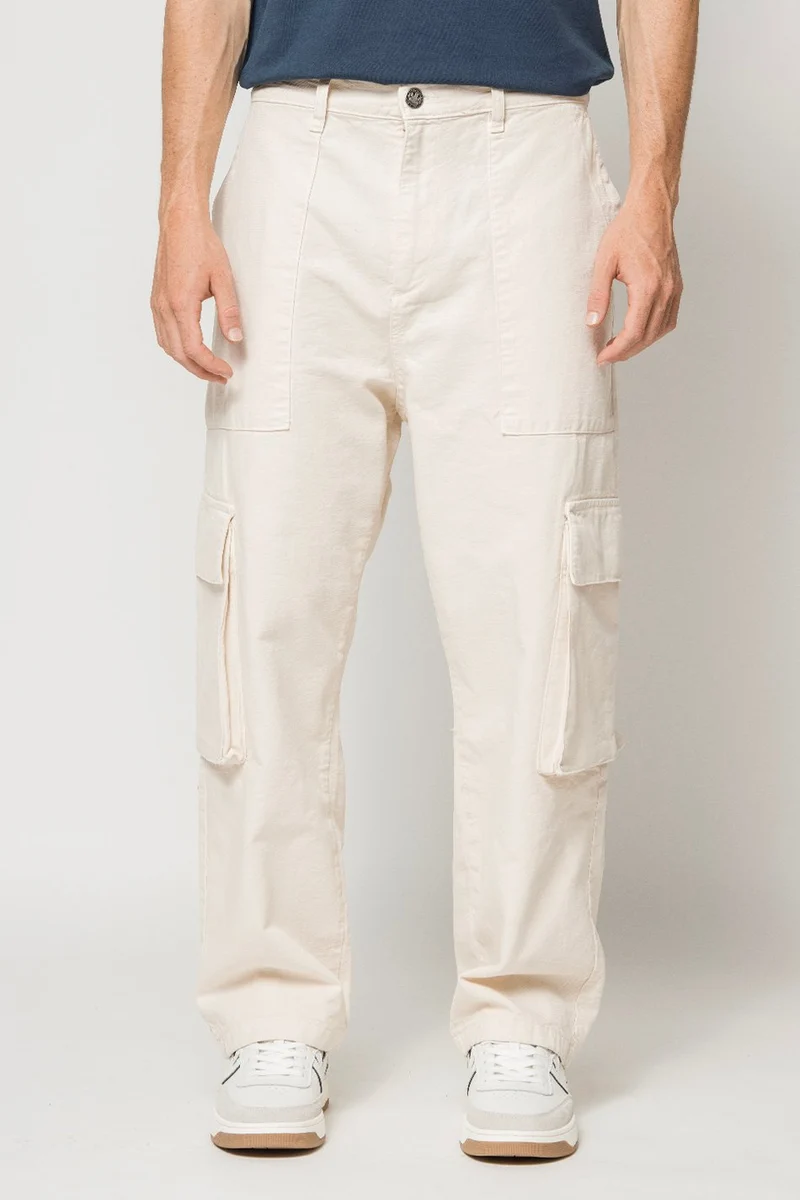 Pantalon Cargo Relaxed Canvas Ivory