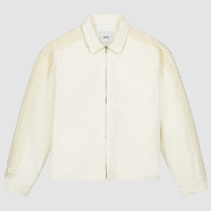 Veste à bandes fleuries - Crème