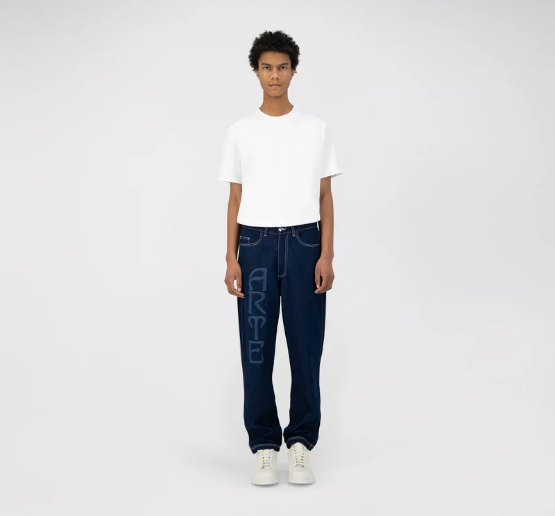 Pantalon Paul avec logo sur le devant - Denim bleu