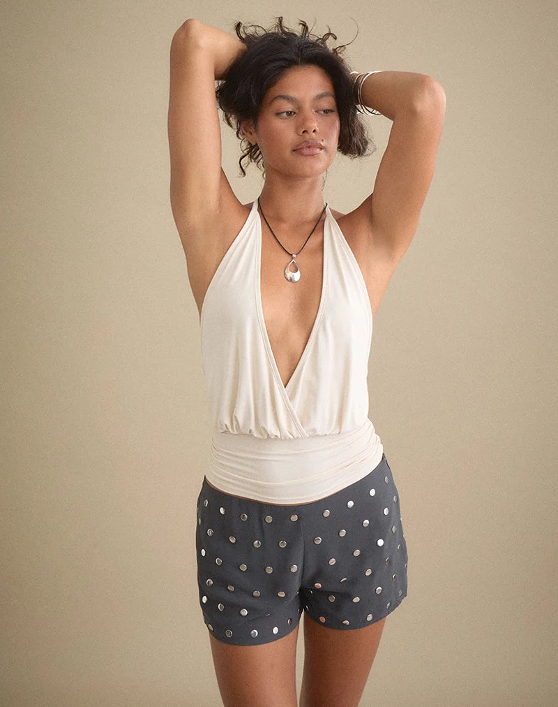 Shorty Kenta en mousseline cloutée, gris foncé