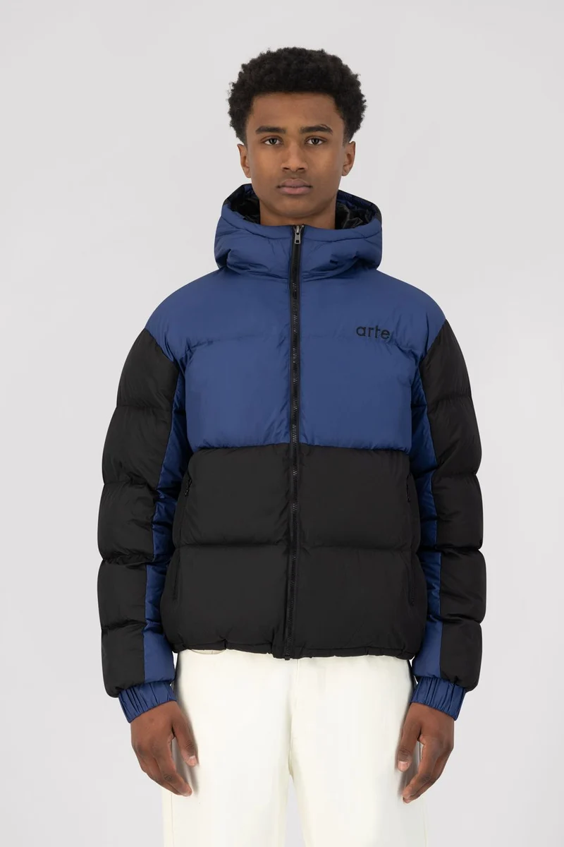 Joey Double Puffer Jacket - Bleu/Noir