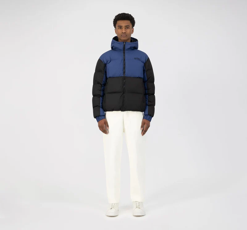 Joey Double Puffer Jacket - Bleu/Noir
