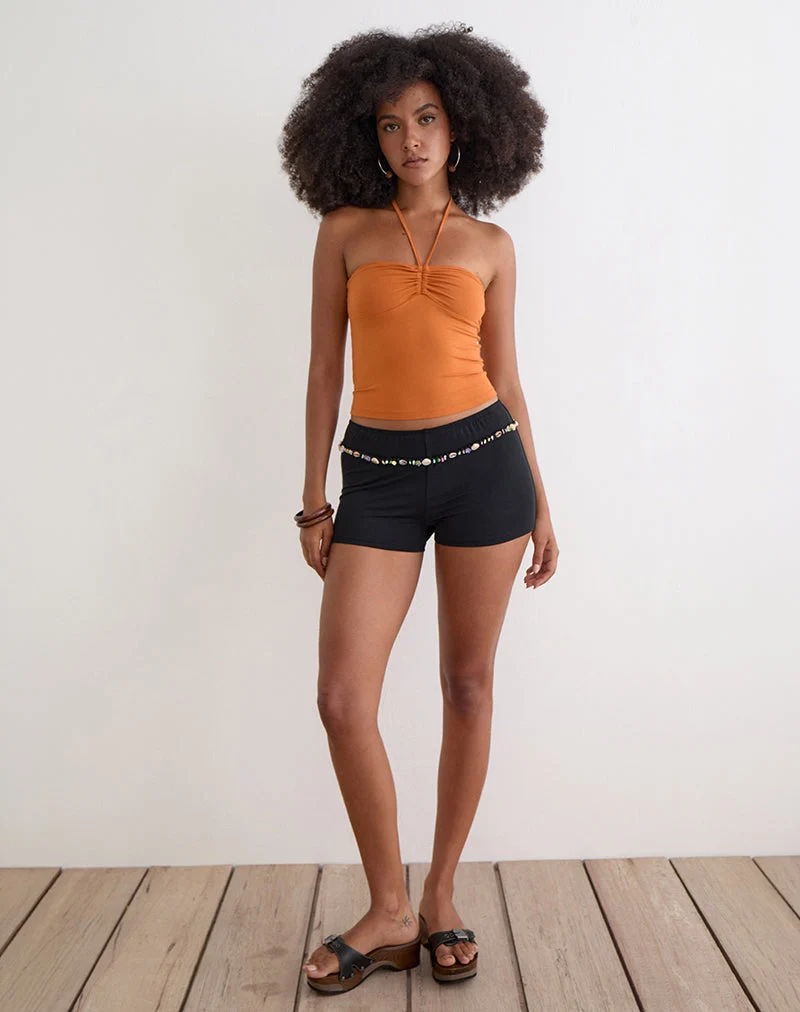 Micro-short Nilo avec bordure en coquille, en cupro noir