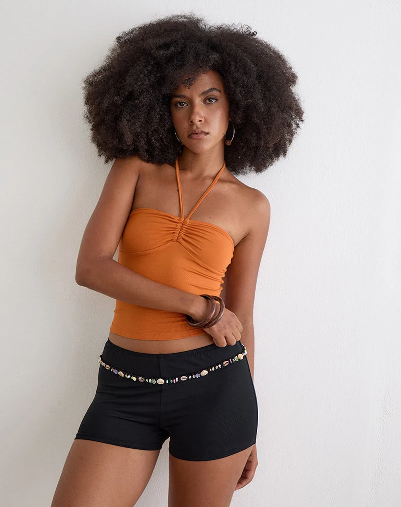 Micro-short Nilo avec bordure en coquille, en cupro noir