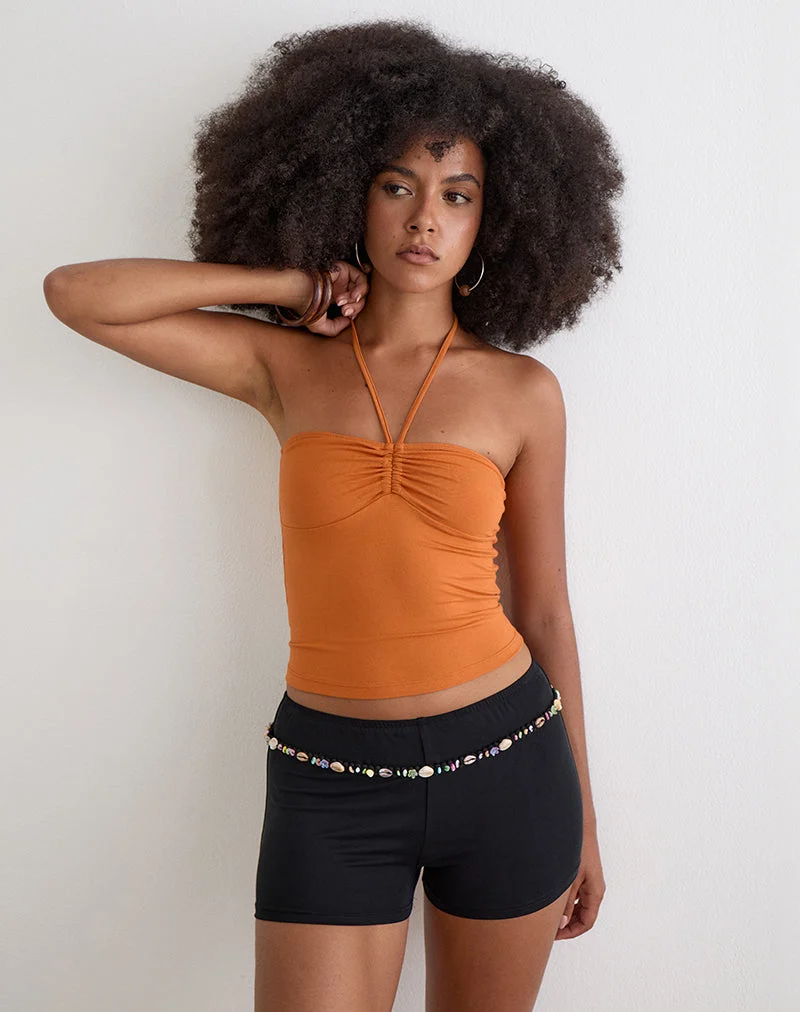 Micro-short Nilo avec bordure en coquille, en cupro noir
