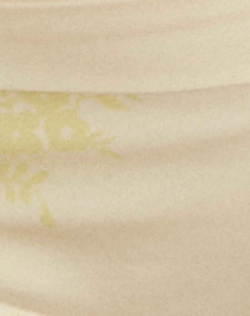 Short de bain Shava jaune pâle, imprimé floral vintage et ceinture à nouer