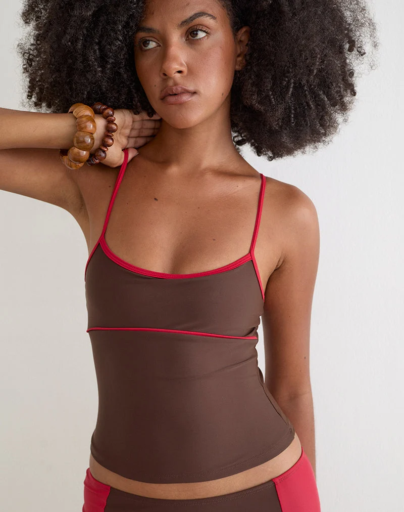 Tankini Fraba marron avec bordure rouge