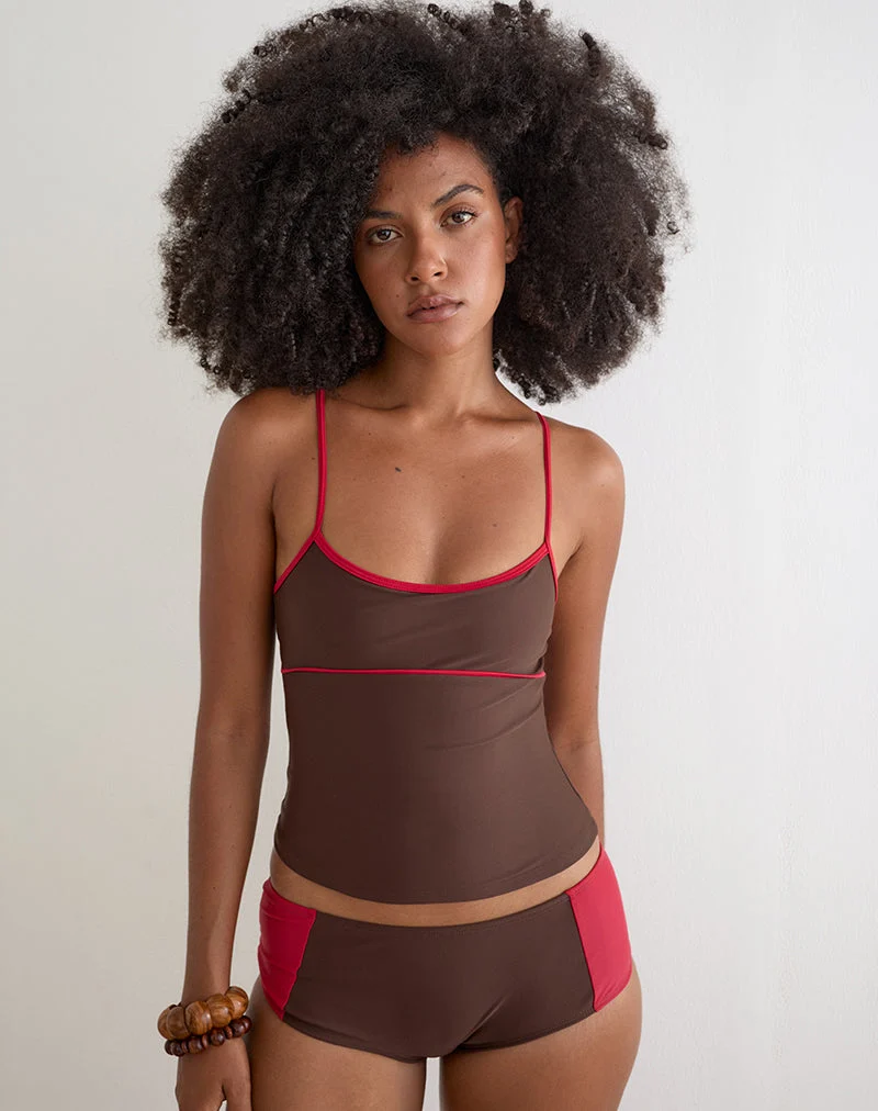 Tankini Fraba marron avec bordure rouge
