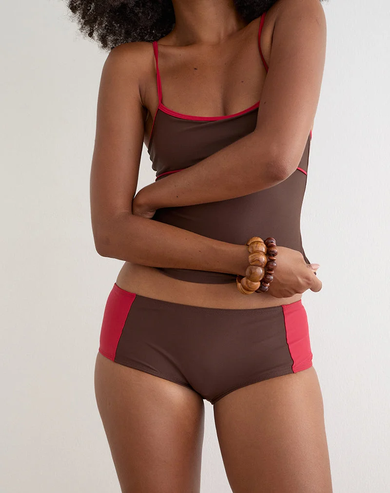 Short de bain Avilina marron avec bordure rouge