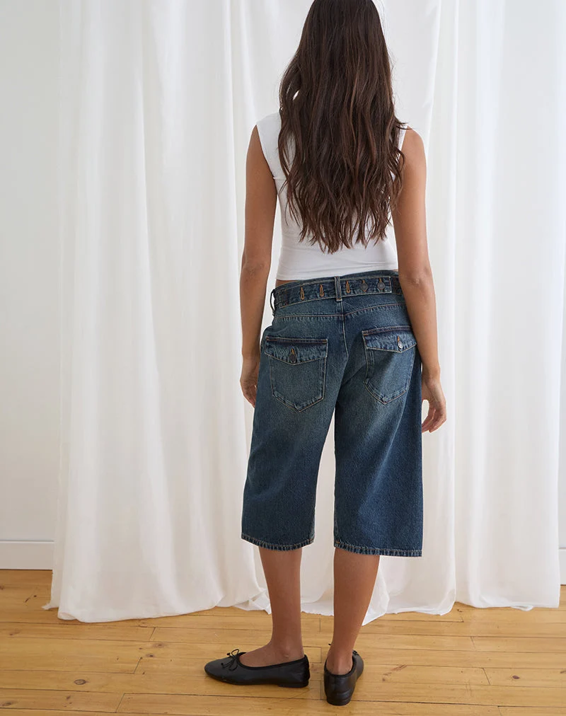 Short en denim « Twisted Cinch » vert sale