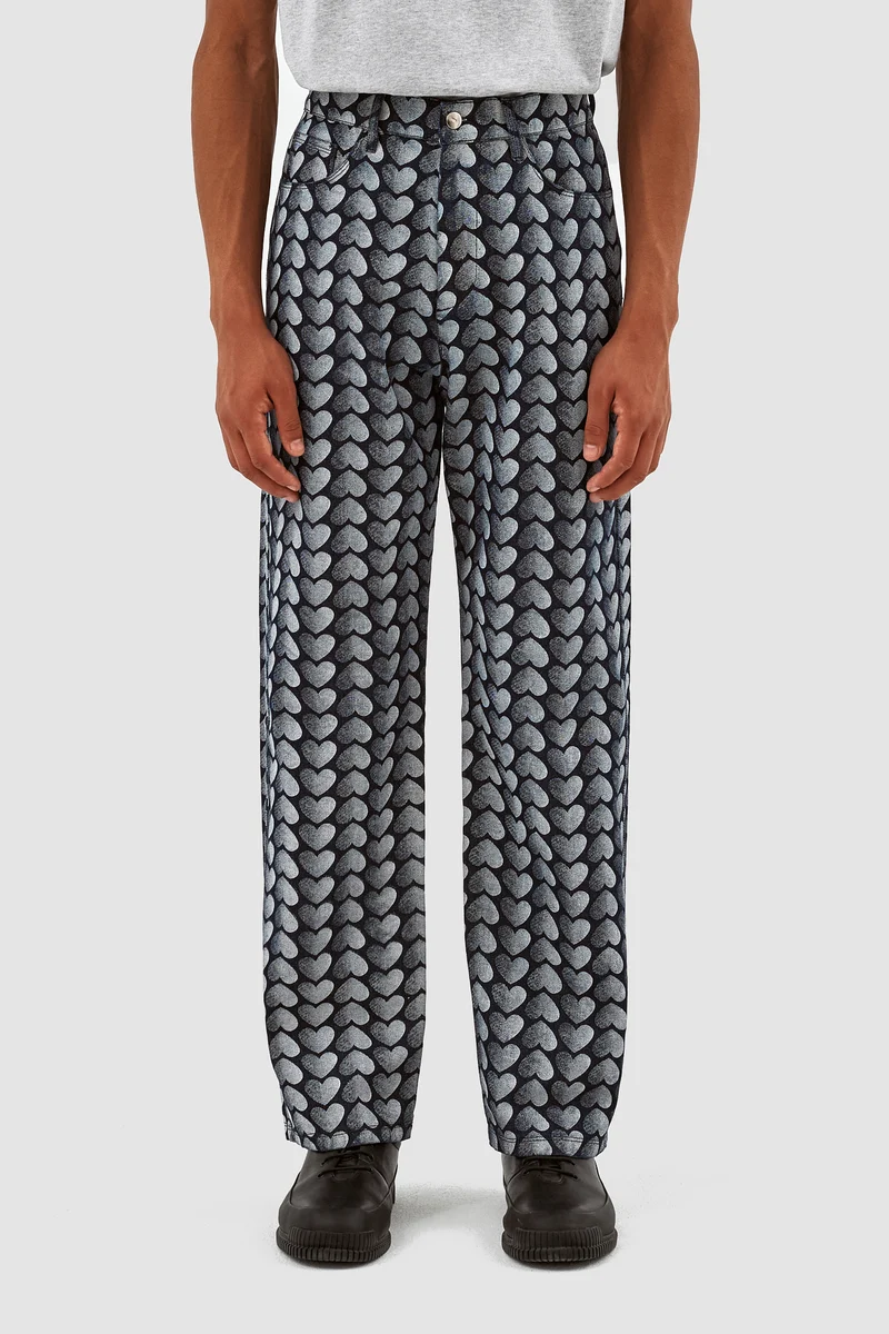 Pantalon Jean Allover Heart - Denim délavé