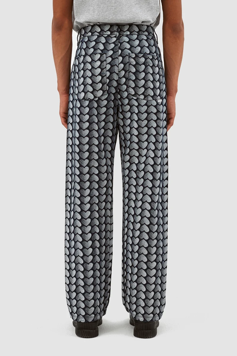 Pantalon Jean Allover Heart - Denim délavé