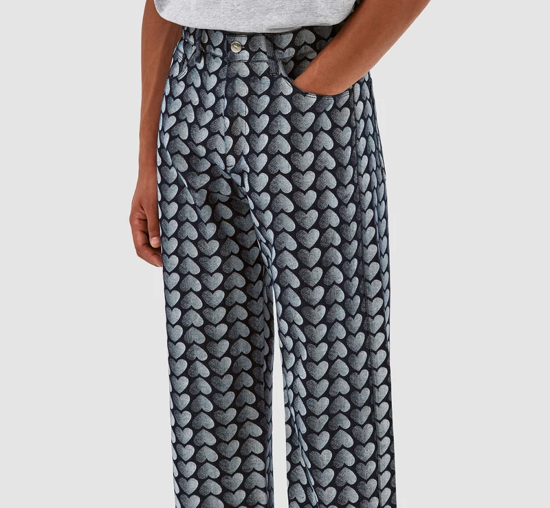 Pantalon Jean Allover Heart - Denim délavé