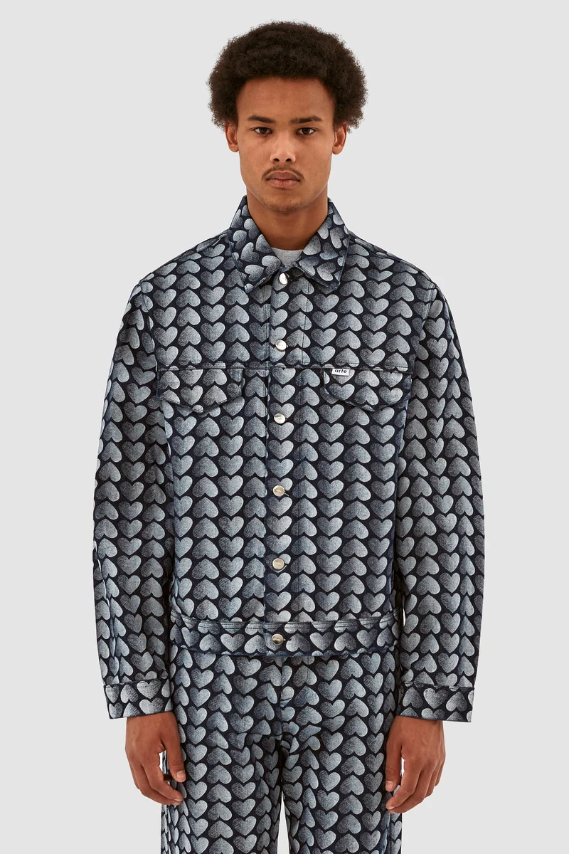 Veste Jean Allover Heart - Denim délavé