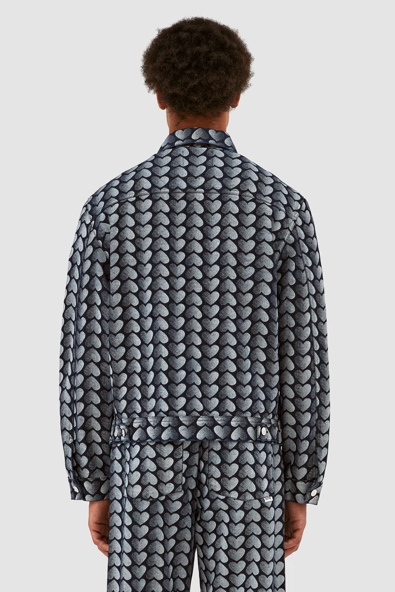 Veste Jean Allover Heart - Denim délavé