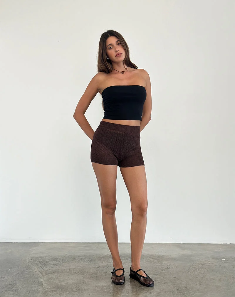 Micro-short Alina en tricot à larges côtes marron