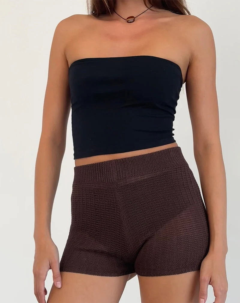 Micro-short Alina en tricot à larges côtes marron