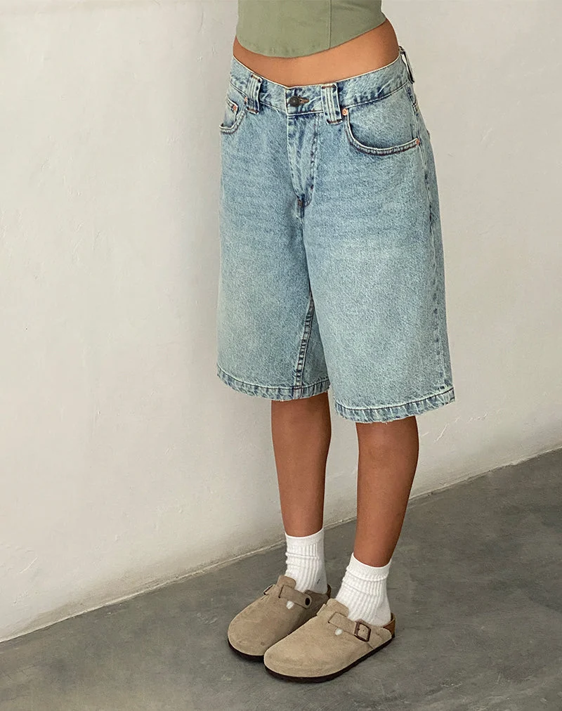 Short de skate en jean taille basse, effet délavé « Bleach Denim »