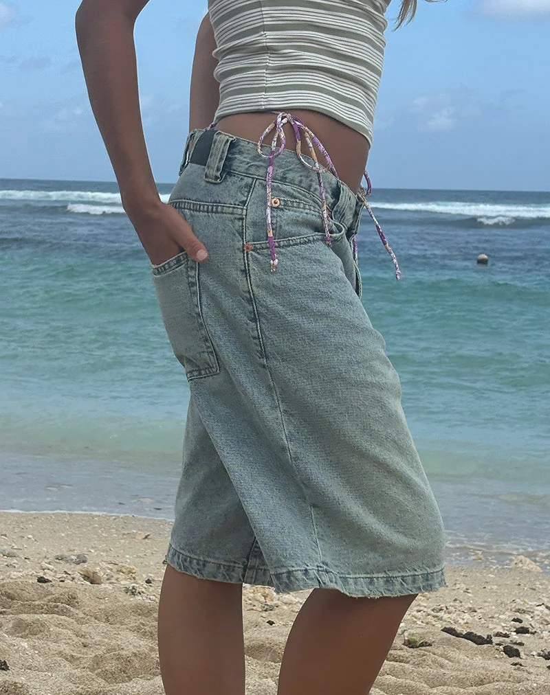 Short de skate en jean taille basse, effet délavé « Bleach Denim »