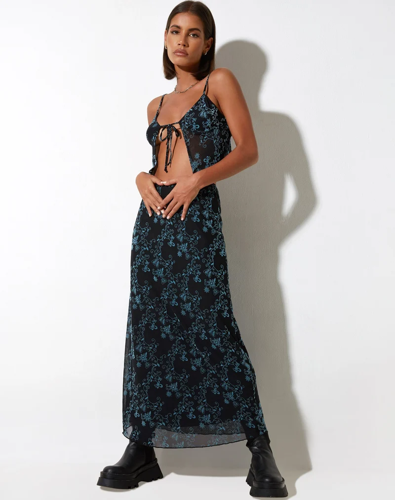 Jupe midi Rindu, bleu flocon de vigne papillon