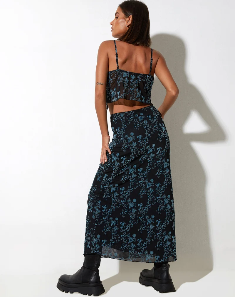 Jupe midi Rindu, bleu flocon de vigne papillon